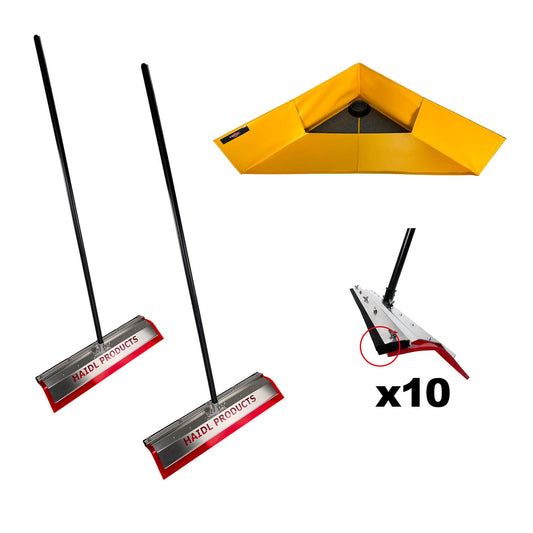 Set zur professionellen Flachdachreinigung / Wasserentfernung am Flachdach (2 x Flachdach-Schieber + Flachdach-Schlucker + 10 x Gummilippen-Ersatzsets)